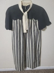 Vntg Valentino Boutique Blk/WHT Stripe  Midi Dress Sz 12 w/Side Pockets - Picture 1 of 15