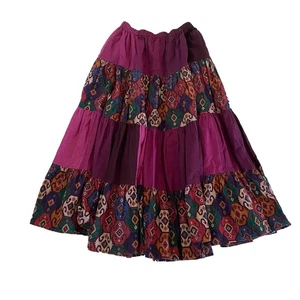 VTG Tiered Cotton M / L Maxi Skirt Boho Hippie Broomstick Pockets Festival Aztec - Picture 1 of 10