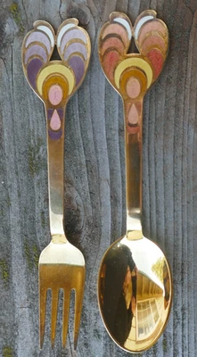 De colección. Juego de cuchara y tenedor de Navidad de plata de ley dorada A. Michelsen 1972 Foto 1 de 4