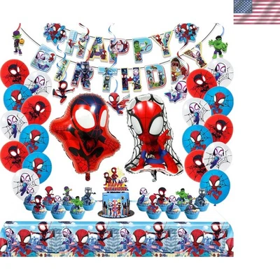 Juego de decoraciones de fiesta Spidey globos pancarta remolinos cupcakes toppers mantel Foto 1 de 3