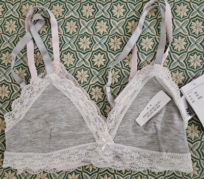 2 Pack H & M Bra Tops Light Pink & Gray w Lace Unlined Back Closure Size XSmall  - Image 1 of 4