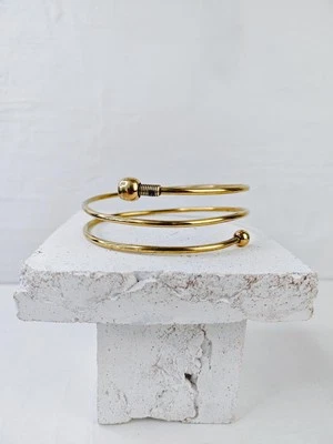 Goldener verstellbarer Oberarmreif, Spirale Oberarm Armreif Messing, Bali Style - Bild 1 von 4