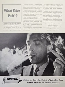 Bristol Automatic Control Recording Instruments Man Double Smoking Print Ad 1941 - Picture 1 of 4