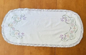 Vintage Table/Tray Cross Stitch Handmade NeedleWork Linen  18” X 38” - Picture 1 of 3