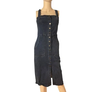 Level 99 Claire Fitted Stretch Denim Snap Midi Dress Size Small - Picture 1 of 5