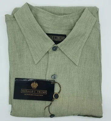NEW ~ Donald J Trump Men'sGreen KhakiLinen Short Sleeve Button Down Shirt Size L - Image 1 of 3