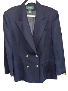Blazer Lauren Ralph Lauren Lana Azul Marino Doble Botonadura Azul Talla 14 Academia Preppy - Imagen 1 de 11