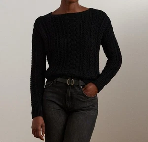 Lauren Ralph Lauren Womens Cable Knit Cotton Blend Sweater Black Size L NWT - Picture 1 of 2