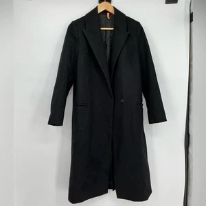 COS Black Longline Wool Blend Coat Women’s Size 6 | Minimalist Tailored Overcoat - Picture 1 of 10