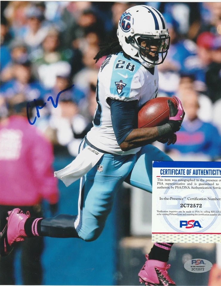 CHRIS JOHNSON TENNESSEE TITANS PSA AUTHENTICATED  ACTION SIGNED 8x10 - Image 1 of 1
