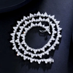 Collar Blanco Cúbico Triángulo de Circonio Eslabón de Cadena Eslabón Córdoba Cóctel Fiesta Joyería - Imagen 1 de 10