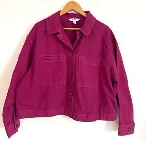 Old Navy Woman Pink Long Sleeve Button Up Cropped Denim Jacket Size 2X NWOT - Picture 1 of 4