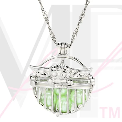 Mandalorian Child Pendant Necklace Pearl Cage Stainless Steel Gift Box BABY YODA - Image 1 of 4
