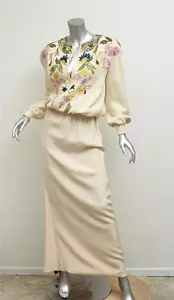 NIGHT by VALENTINO VINTAGE Ivory Beaded Floral Top+Long Maxi Skirt Outfit XS - Picture 1 of 6