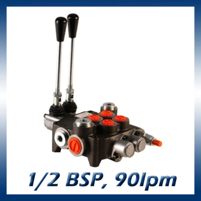 2 Bank Hydraulic Double Acting Lever Spool Valve, 1/2 / 3/4 BSP Ported, 90lpm - Image 1 of 4