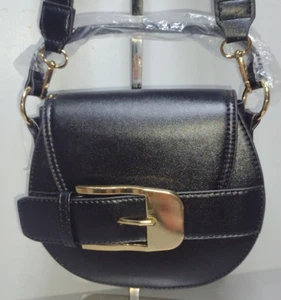 Bandolera Bolso de Mano Cartera Cuero PU Negro con Acento de Hebilla Nuevo - Imagen 1 de 12