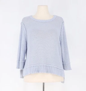 WOODEN SHIPS High-Low Open Knit Crewneck Sweater Periwinkle Blue Size M/L - Picture 1 of 6