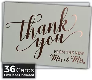 Wedding Thank You Cards - Rose Gold Foil Stamped Letterpress - 36 Cards Plus Env - Picture 1 of 5