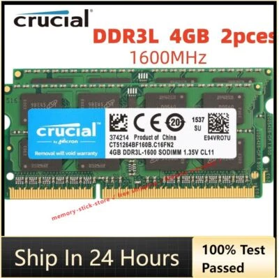 CRUCIAL DDR3 (4GB x2) 8GB 1600 MHz PC3-12800 PC3L DDR3L Laptop SODIMM Memory RAM - Image 1 of 4