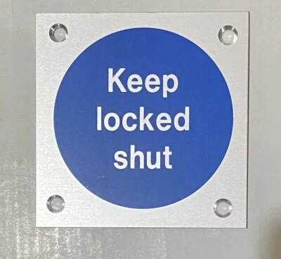ECLIPSE KEEP LOCKED SHUT square aluminium 80mm door sign with screws