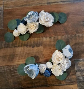 2PC Dusty Blue White Navy Wedding Cake Flower Garland Sola Wood Decor Decoration - Picture 1 of 2