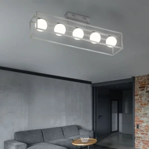 Plafoniera Luci Soggiorno Sfera di Vetro 5 Fiamma Argento LED 87 CM - Foto 1 di 10