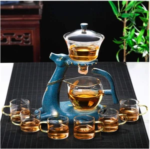 Glass Tea Set with Heater and Rotating Cover - Blue - Picture 1 of 7