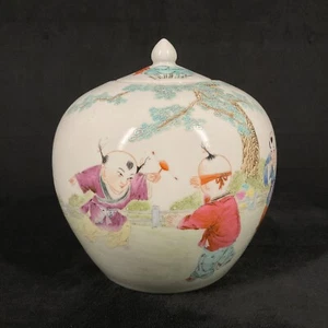 Antique Early 19th Century Chinese Famille Rose Figural Porcelain Jar with Lid - Picture 1 of 20