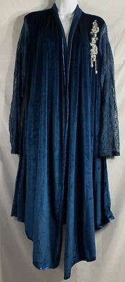 Bata de noche Maria B talla M azul terciopelo encaje joyas antiguo Hollywood glamour de colección Foto 1 de 4