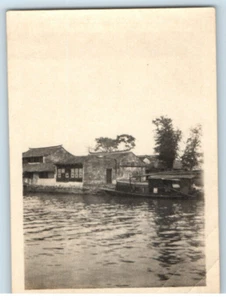 Vintage Foto 1927, Fluss/Kanal Seitenszene in China, 3,5 x 2,5 - Bild 1 von 2