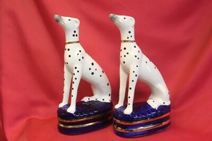 Vintage Fitz & Floyd Dalmatian Dog Bookends / Figurines - Staffordshire Style!