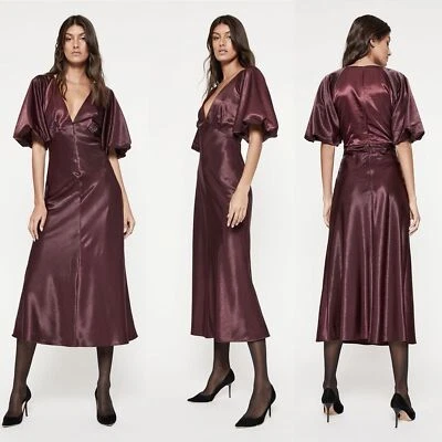 NWT Bardot Everleigh Satin Midi Dress L Burgundy Holiday Silky Wedding Formal - Image 1 of 4
