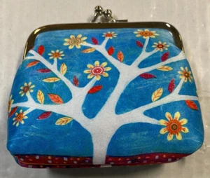 Blue/Wh Whimsical Tree Kiss Clasp Coin Purse 10cm x 9cm NEW Design by Sascalia - Picture 1 of 5