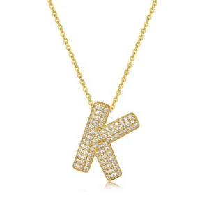 Women's Iced Out Bubble Initial Letter Alphabet Pendant, Diamond Zirconia Chunky - Picture 1 of 6