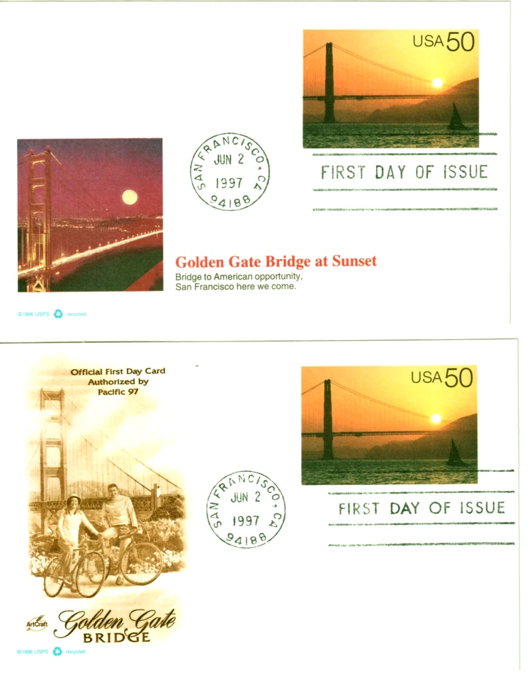 US #UX283  50c Golden Gate Bridge at Sunset Postal Card Fleetwood and Artcraft - Image 1 of 1
