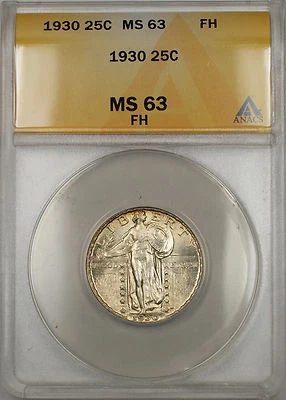 1930 Silver Standing Liberty Quarter Coin 25C ANACS MS-63 Full Head (11) - Image 1 of 2