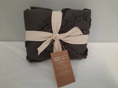 West Elm Quilted Ruffled & Ruched Standard Pillow Sham Slate Gray New w/ Tag - Image 1 of 4