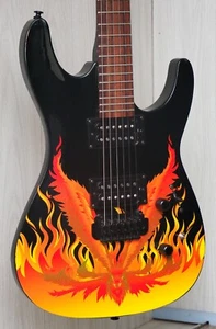 New York Korean Made Double Cut Electric Guitar Black With Flames - W/Setup - Picture 1 of 7