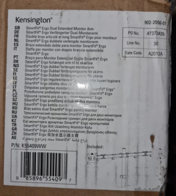 Kensington Smartfit Ergo Dual Extended Monitor Arm Black K55409WW (NEW) - Image 1 of 3