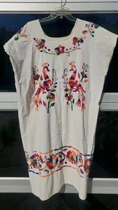 Vintage 60s 70s RARE OTOMI Mexican Oaxacan CAFTAN White  Embroidered Dress - Picture 1 of 12
