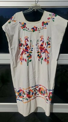 Vintage 60s 70s RARE OTOMI Mexican Oaxacan CAFTAN White  Embroidered Dress - Image 1 of 4