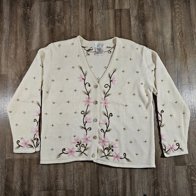 Suéter Mandal Bay Vintage Cottage Core Mujer Grande Bordado Floral Semilla Cuentas Foto 1 de 4