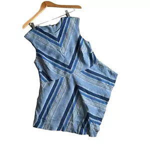 Chico's Black Label 100 % Leinen Bluse blau gestreift umgekehrter Saum Größe 0 Small 4 - Bild 1 von 13