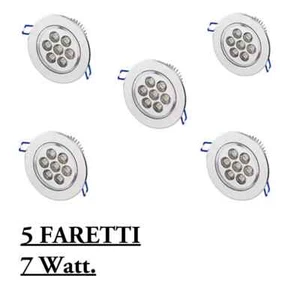 FARETTO LED 7W WATT AD INCASSO CON ALETTE 5 FARETTI A MOLLA ROTONDO LUCE FREDDA - Foto 1 di 2