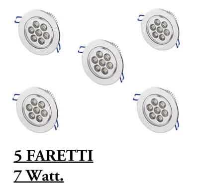 FARETTO LED 7W WATT AD INCASSO CON ALETTE 5 FARETTI A MOLLA ROTONDO LUCE FREDDA - Immagine 1 di 2