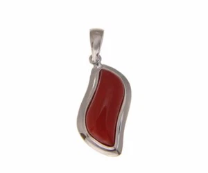 GENUINE NATURAL CABOCHON RED CORAL PENDANT SOLID 14K WHITE GOLD 11.50MM - Picture 1 of 2