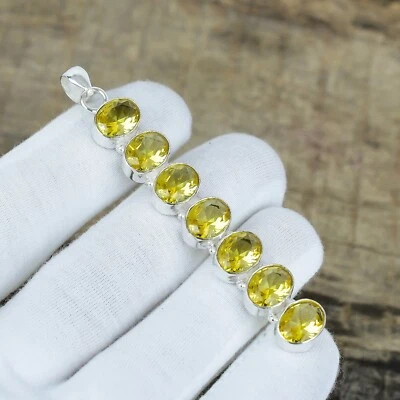 7 Citrino Gemma a Mano 925 Argento Sterling Lungo Ciondolo Per Pasqua Regali - Immagine 1 di 4