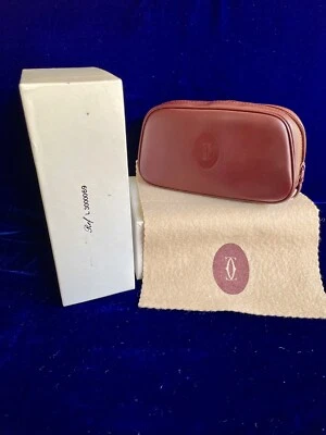 Bolso Cartier Bolso de Cosméticos de Cuero Borgoña Bolsa Nuevo Antiguo Stock Estuche Bolsa Caja Foto 1 de 4