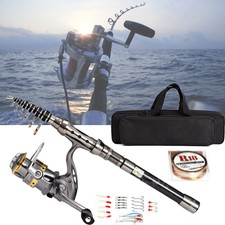 2.4M Telescopic Fishing Rod Spinning Pole Carbon Reel Combo Saltwater Freshwater