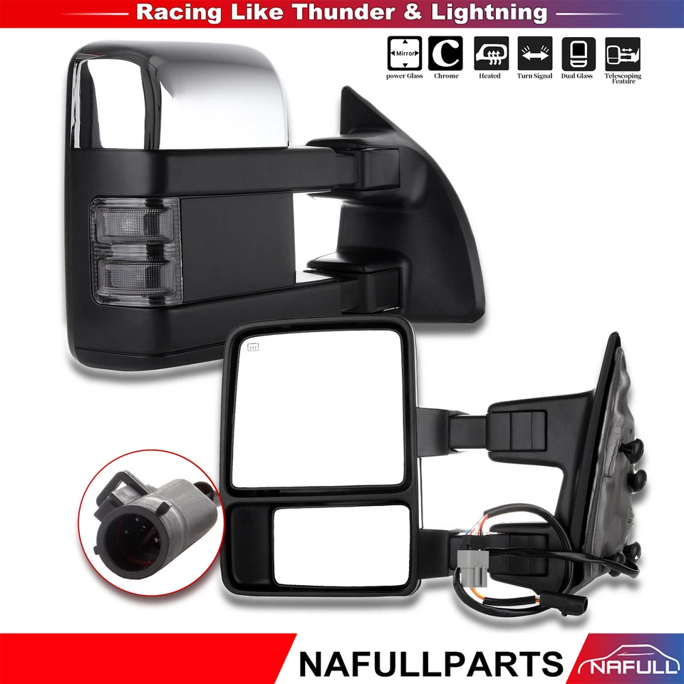 Espejos retrovisores laterales de remolque cromados con señal de humo con calefacción eléctrica para F250 F350 F450 F550 99-07 Foto 1 de 4
